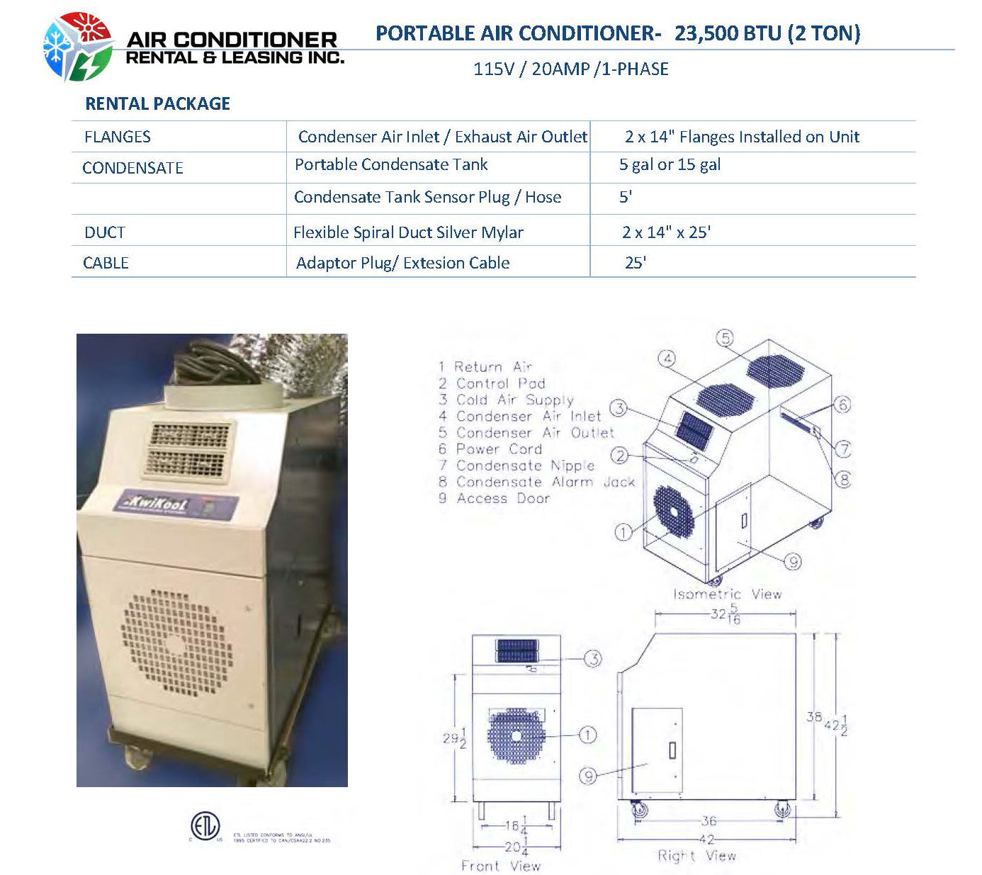 2 Ton Portable Air Conditioner/ Spot Cooler Rental – Air Conditioner Rental